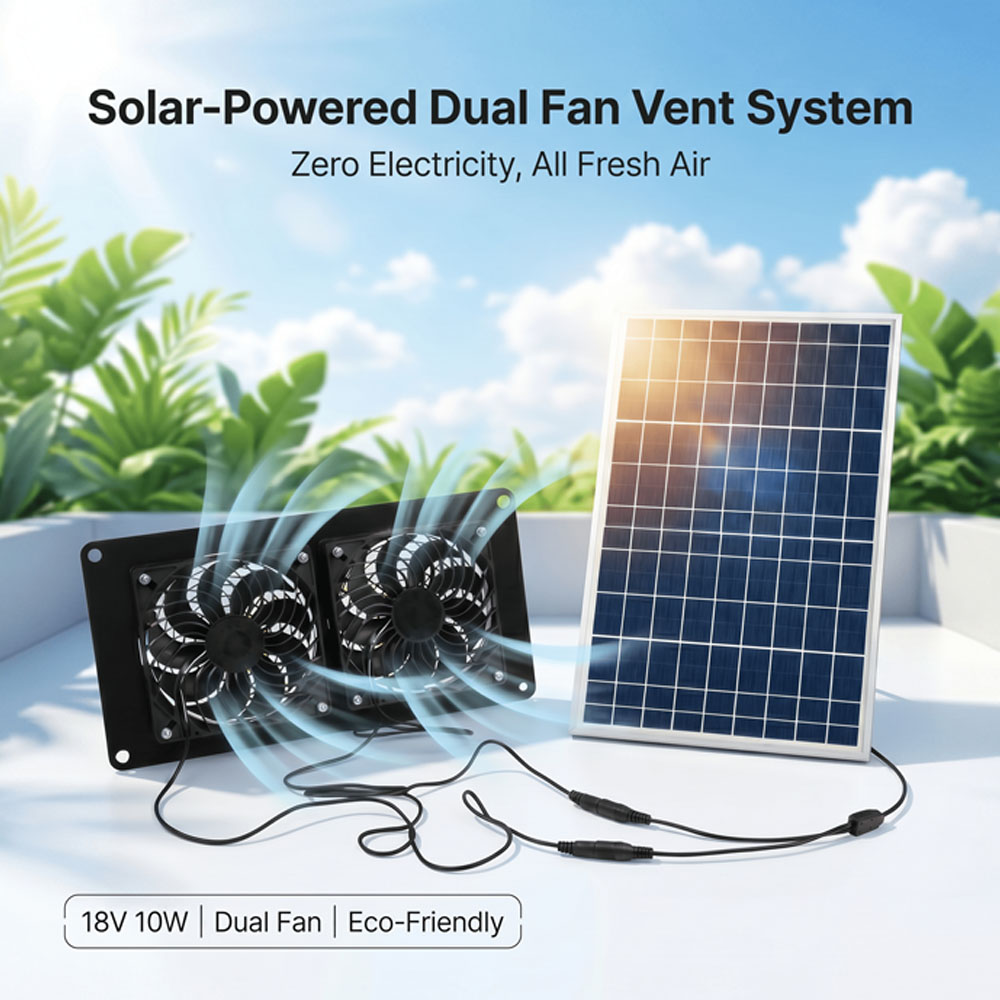 Solar Panel 200W - Kit Ventilasi Kipas Ganda Bertenaga Surya